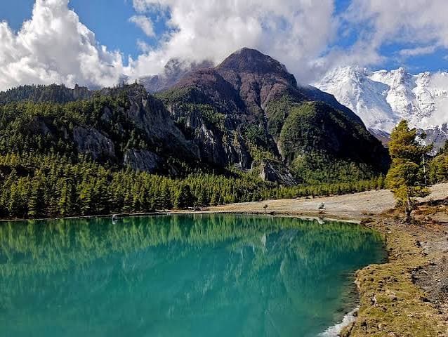 Glacial lake reflection in Manang valley