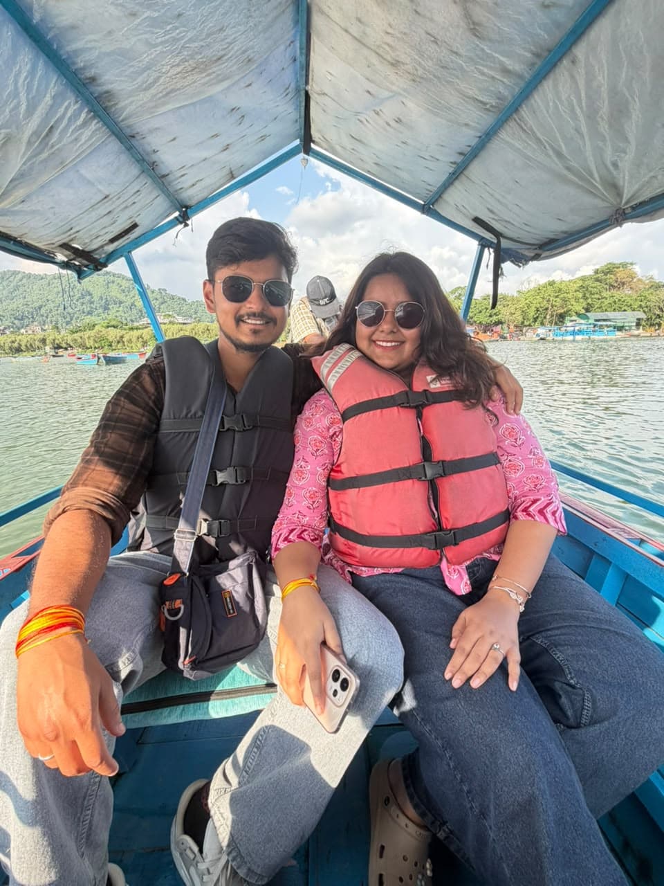 Travelers boating on Phewa Lake, Pokhara
